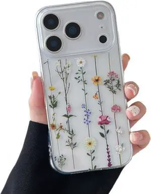 Floral Case for iPhone 17 Pro Max Clear Cute Flower Pattern Case for Girls Women Flexible Silicone Protective Slim Shockproof Bumper Phone Cover for iPhone 17 Pro Max Clear