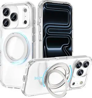 360° Magnetic Stand Case Compatible with iPhone 17 Pro Max Rotatable Flexible Ring Holder Phone Cover for Men Women | Compatible with MagSafe | Shockproof & Anti-scratch | Anti-Yellowing
