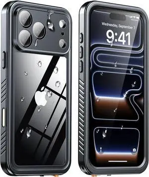 for iPhone 17 Pro Max Case IP68 Waterproof Shockproof Case [Built-in Screen Protector] - 12 FT Military Dropproof - Full Body Heavy Duty Rugged Phone Cover 6.9 inches - Black/Clear