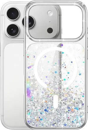 Glitter Case for iPhone 17 Pro Max 6.9-Inch Compatible with MagSafe Clear Cute Bling Sparkle for Women and Girls Shiny Shockproof Magnetic Sparkly Phone Cover (Clear)