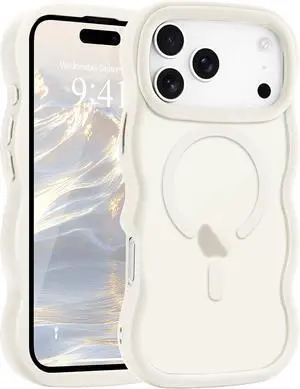 for iPhone 17 Pro Max Case Curly Wavy Frame Hard Translucent Matte Clear Back Cover for Women Men Compatible with Magsafe TPU Bumper Shockproof Phone Case for iPhone 17 Pro Max Stone