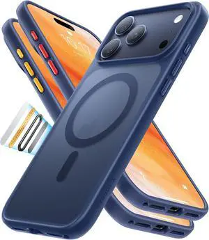 Stronger Magnetic & Shockproof for iPhone 17 Pro Max Case Fit for MagSafe Military Grade Drop Protection Camera Control DIY Button Slim for iPhone 17 Pro Max Case Translucent Deep Blue