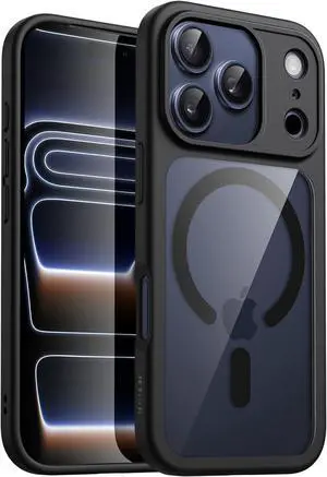 Magnetic Case for iPhone 17 Pro Max 6.9-Inch Compatible with MagSafe Shockproof Phone Bumper Cover Solid Color Matte TPU Frame Anti-Scratch Clear Back (Black)