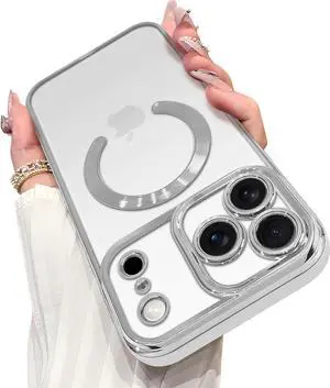 Magnetic Case Made for iPhone 17 Pro Max 6.9 Inch [Compatible with MagSafe] Soft TPU Anti-Scratch Shockproof Protective Phone Cover Slim Clear Case for Women Men - Silver