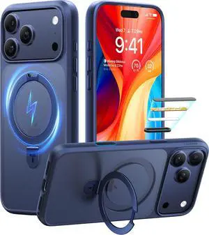 Ostand for iPhone 17 Pro Max Case with Sturdy Stand Camera Control Cover Compatible with MagSafe Military Grade Protection Translucent Slim Phone Case for iPhone 17 Pro Max 6.9 Deep Blue