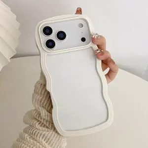 Compatible with iPhone 17 Pro Max Case Cute Curly Wave Frame Clear Case for Girls Women Transparent Soft Silicone TPU Bumper Shockproof Protective Phone Cover for iPhone 17 Pro Max - White