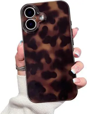 Cute Phone Case for iPhone 17 Case Tortoise Shell Pattern Leopard Full Camera Protective Slim Shockproof Cool Trendy Aesthetic-Brown Amber