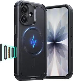 for iPhone 17 Case 7X Military-Grade Drop Protection with Camera Control Button Shock-Absorbing Phone Rugged Cover Compatible with MagSafe Accessories Magnetic Cyber Series Black