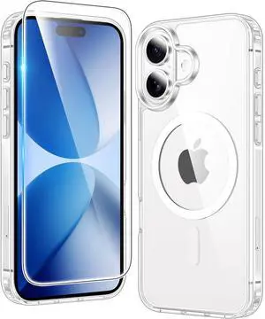 for iPhone 17 Case Clear: Magnetic Transparent Phone Cases with Screen Protector Slim Anti Yellowing Military Grade Drop Protection Rugged Shockproof Protective Cell Phone Cover (A-Clear)