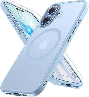 Magnetic for Phone 17 Case (Compatible with MagSafe) with Screen Protector Military-Grade Protection Anti-Fingerprint Translucent Matte Phone Cover for Phone 17 6.3 inch Light Blue