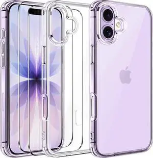 3-in-1 Clear Case Designed for iPhone 17 6.3 2025 with 2 Pack Tempered Glass Screen Protector Military Shockproof Protective Hard Back Slim for iPhone 17 Cover - Clear