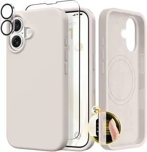 Magnetic for iPhone 17 Case Compatible with MagSafe [Screen Protector + Camera Lens Protector] Liquid Silicone Anti-Scratch Shockproof Protective Phone Case 6.3 inch Stone