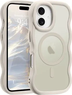 for iPhone 17 Case Curly Wavy Frame Hard Translucent Matte Clear Back Cover for Women Men Compatible with Magsafe TPU Bumper Shockproof Drop Protection Phone Case for iPhone 17 Stone