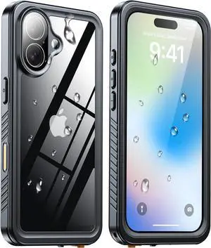 for iPhone 17 Case IP68 Waterproof Shockproof Case [Built-in Screen Protector] - 12 FT Military Dropproof - Full Body Heavy Duty Rugged Phone Cover 6.3 inches - Black/Clear