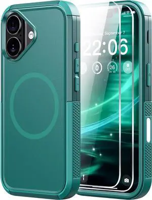 Magnetic for iPhone 17 Case-(Compatible with MagSafe) Heavy Duty Protection Phone Case with Camera Control Button with Screen Protector Shockproof Drop-Proof 6.3 inch (Dark Green)