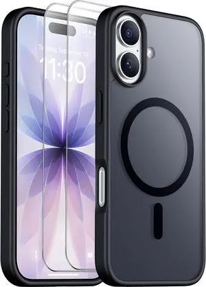 Designed for iPhone 17 Case Magnetic Translucent with [2PCS Tempered Glass Screen Protector] [Military Grade Drop Protection] Anti-Fingerprint Phone Case for iPhone 17 6.3 Black