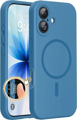 Magnetic for iPhone 17 Case Compatible with MagSafe Integrated Silicone Camera Control Cover 3.0mm Thicken Shockproof Drop Protection Phone Case for 17 Capri Blue