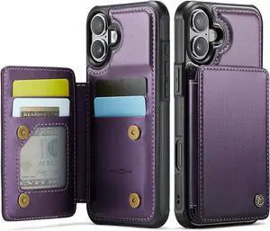 for iPhone 17 Wallet Case with Card Holder RFID Blocking Credit Slots Kickstand Shockproof Phone Cover Fit for iPhone 17 6.3 Purple