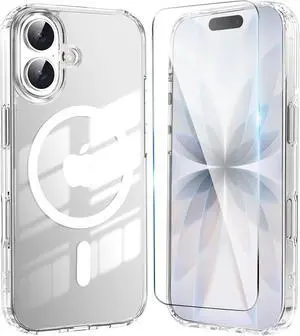 for iPhone 17 Case Clear Magnetic iPhone 17Case with Screen Protector [Non-Yellowing] Shockproof Compatible with MagSafe Slim Phone Case for 17 Cover-Transparen