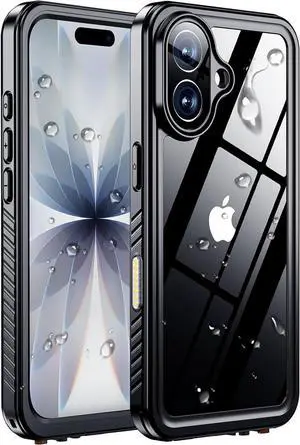 for iPhone 17 Case Waterproof [IPX8 Underwater Case][Full Body Shockproof & Military Dropproof] Clear Sound Quality Built-in Screen Protector for iPhone 17 6.3 inch-Black
