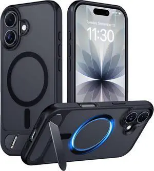 Designed for iPhone 17 Case [Built-in Invisible Kickstand][Compatible with MagSafe][Military Grade Shockproof] Slim Translucent Matte Phone Case for iPhone 17 6.3 inch (Black)