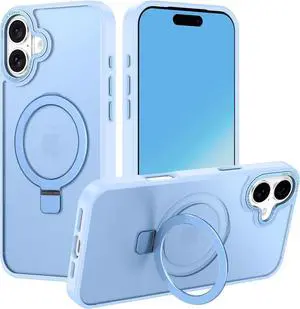 for iPhone 17 Case 2025 with Magnetic Invisible Stand [Compatible with MagSafe] Shockproof Slim Translucent Anti-Slip Military Drop Protection Cover Light Blue
