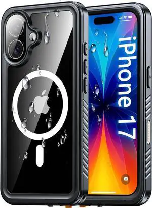 Waterproof Case for iPhone 17 Case Compatible with MagSafe Full Body Rugged iPhone 17 Phone Case with Built-in HD Screen & Lens Protector [15FT Military] iPhone 17 6.3 2025 Case (Black)