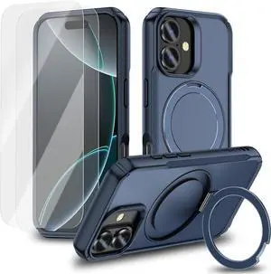 Kickstand Case for iPhone 17 Series  Slim Shockproof Anti-Fingerprint Cover with 2 Screen Protectors (Blue iPhone 17 Pro Max)