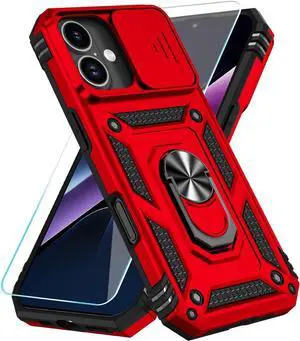 Compatible with iPhone 17 Case with HD Screen Protector & Slide Camera Cover & Rotated Ring Kickstand [Military-Grade] iPhone Case for iPhone 17 Red