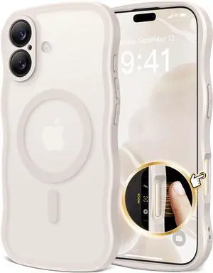 Magnetic for iPhone 17 Case for Women Girls Upgraded [Full Camera Protection] [Compatible with MagSafe] Cute Wave Translucent Matte Phone Case for iPhone 17 Stone