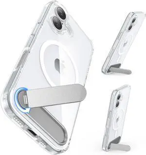 for iPhone 17 6.3-Inch with Magnetic Rotable Slim Kickstand Compatible with MagSafe Crystal Clear Shockproof Protective Phone Cover 6.3 2025 Clear