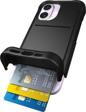 for iPhone 17 Case with Card Holder Wingmate Wallet Case with Hidden Card Slot and RFID Protection Holds 3 to 4 Cards 10-Foot Drop Protection Black