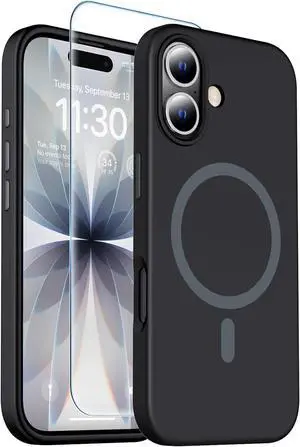 Magnetic for iPhone 17 Case [Compatible with MagSafe] [Soft Anti-Scratch Microfiber Lining] Premium Silicone with Screen Protector Shockproof Protective Phone Case 6.3 Black