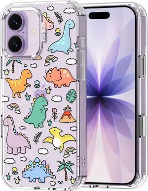 for iPhone 17 Case | Military Grade 6.6ft Drop Tested | Camera Control | Clear with Dinosaur Land Design