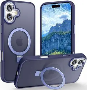 Magnetic for iPhone 17 Case with Ring Stand [10 FT Drop Protection] [Velvety Touch] Slim Translucent Matte Back Shockproof Phone Case for iPhone 17 6.3 Blue