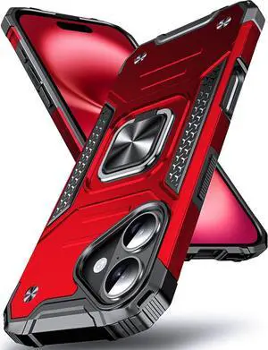 Designed for iPhone 17 Case with Stand Enhanced 360° Rotatable Metal Ring Kickstand Military Grade Impact Resistant Shockproof Protective Phone Case Cover for iPhone 17 6.3 Red