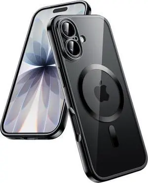 Magnetic Case for iPhone 17 6.3-Inch Full Camera Lens Protection Compatible with MagSafe Soft Electroplated TPU Frame with Hard Clear PC Back Shockproof Phone Cover (Black)