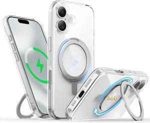 for iPhone 17 Case 6.3-Inch with Magnetic 360° Ring Stand Compatible with MagSafe Crystal Clear Shockproof Protective Phone Cover 6.3 2025 Clear