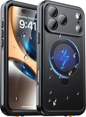 Magnetic Waterproof for iPhone 17 Pro Case with [Built-in Screen Protector][Invisible Kickstand][Fit for MagSafe][360oFull Body Sealed] Heavy Duty Rugged IP68 Underwater Case for iPhone 17 Pro