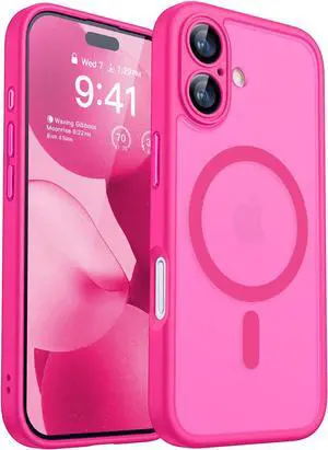Magnetic for iPhone 17 Case Upgraded [Full Camera Protection] [Compatible with Magsafe] [Translucent Matte] Shockproof Protective Phone Case for iPhone 17 - Hot Pink