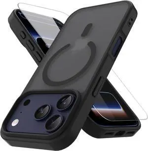 Magnetic for iPhone 17 Pro Max Case with 1 Screen Protector [Mil-Grade Drop Protection] [Compatible with Magsafe] Shockproof Slim Translucent Matte Protective Phone Case Black