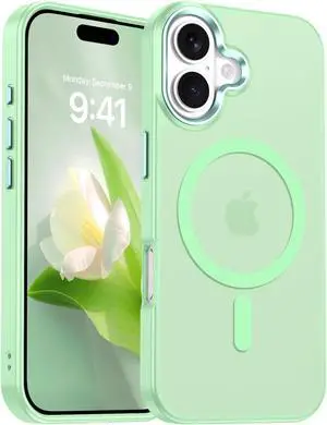 Magnetic for iPhone 17 Case 2025 [Compatible with MagSafe] Translucent Matte Slim Thin Shockproof Anti-Slip Anti-Yellow Women Men Logo Reveal Phone Case for iPhone 17 6.3 Matcha Green