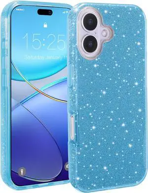 Compatible with iPhone 17 Case 6.3 [2025] Glitter Bling Trendy Sparkle Protective 3-Layer Shockproof Anti-Scratch Cover for Girls Women -Blue