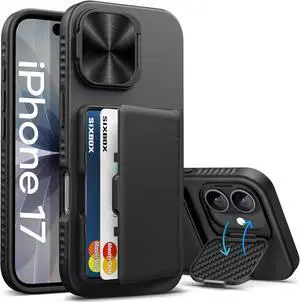 for iPhone 17 Case Wallet Built-in Stand & Card Holder & Camera Cover Rugged Military Grade Drop Protection Heavy Duty Hard Protective Phone Cover Case for iPhone 17 6.3 2025 Black