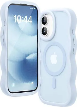 Magnetic for iPhone 17 Case Compatible with Magsafe Wavy Frame Cute Translucent Matte Hard Back Silicone Bumper Shockproof Phone Case for iPhone 17 Women Girls Light Blue