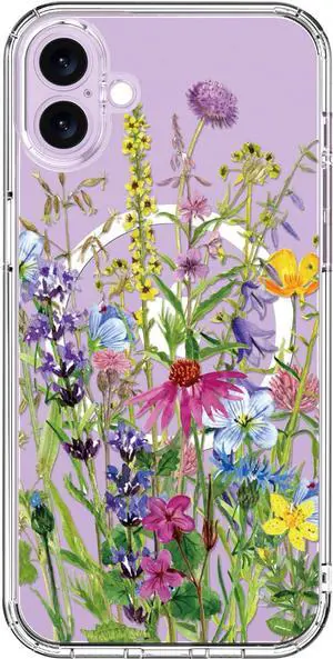 for iPhone 17 Case with Screen Protector - Wireless Charging Compatible Enhanced Camera Protection - Clear Acrylic Phone Cover with Trendy Floral Design for Women - Blooming Flowers