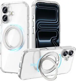 360° Magnetic Stand Case Compatible with iPhone 17 Rotatable Flexible Ring Holder Phone Cover for Men Women | Compatible with MagSafe | Shockproof & Anti-Scratch | Anti-Yellowing Clear