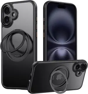 Phone Case for iPhone 17 6.3 with MagSafe Stand Ring Camera Button Design with 360° Kickstand Holder Magnetic Shock Proof Heavy-Duty Protection Black