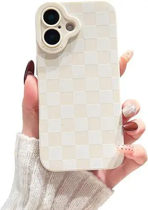 Compatible with iPhone 17 Case Cute Checkered Pattern Design for Girls Women Soft Silicone Shockproof Protective Designed for iPhone 17 Case-White