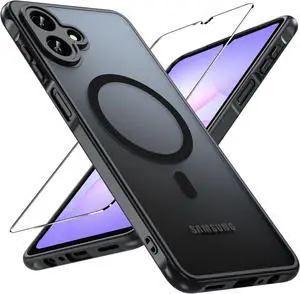 for  Galaxy A07 Case Galaxy A07 Screen Protector [Military Grade Heavy Duty Protection] Magnetic Galaxy A07 Case Non-Slip & Skin Feel Phone Cover for  A07 Black